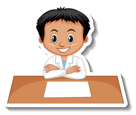 Scientist boy cartoon character sticker illustrationのイラスト素材