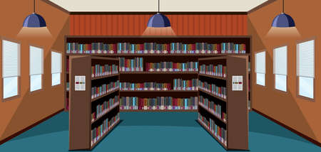Empty library interior design with bookshelves illustrationのイラスト素材
