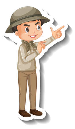 Boy wear safari outfit cartoon character sticker illustrationのイラスト素材