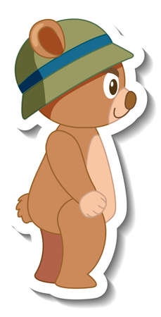 Cute bear cartoon wearing hat sticker side view  illustrationのイラスト素材