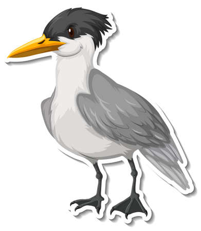 Bird cartoon sticker on white background illustrationのイラスト素材
