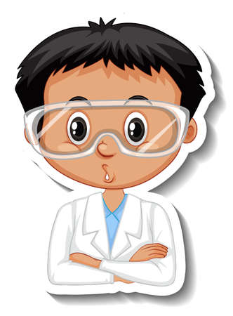 Scientist boy cartoon character sticker illustrationのイラスト素材