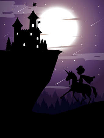 Silhouette background with full moon illustrationのイラスト素材