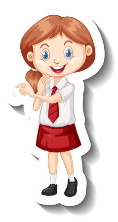 A sticker template with a student girl in school uniform illustrationのイラスト素材