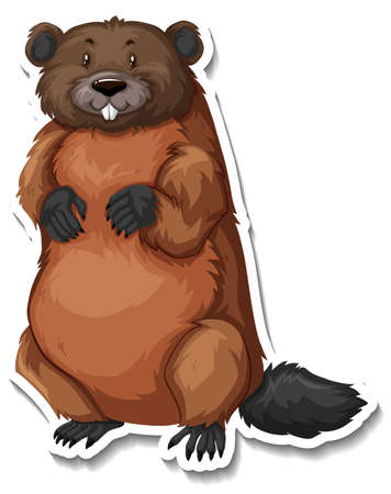 Beaver wild animal cartoon sticker illustrationのイラスト素材