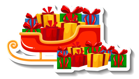 Christmas Sleigh with gift boxes cartoon sticker illustrationのイラスト素材
