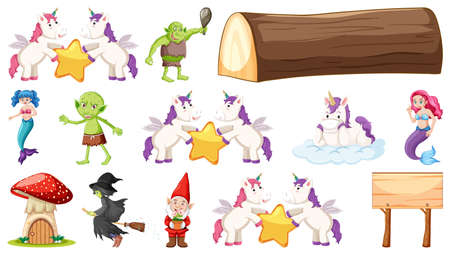 Set of fantasy fairy tale characters and elements illustrationのイラスト素材