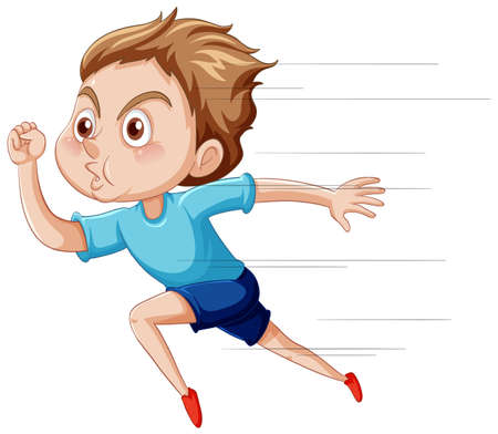 Running boy cartoon character on white background illustrationのイラスト素材