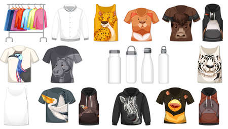 Set of different shirts and accessories with animal patterns illustrationのイラスト素材