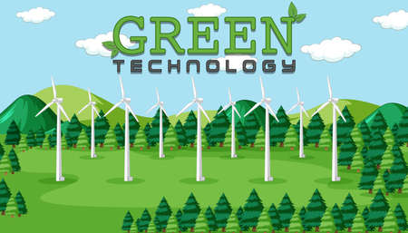 Green energy generated by wind turbine illustrationのイラスト素材