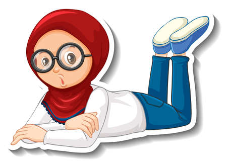 Muslim girl cartoon character sticker illustrationのイラスト素材