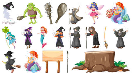 Set of fantasy fairy tale characters and elements illustrationのイラスト素材