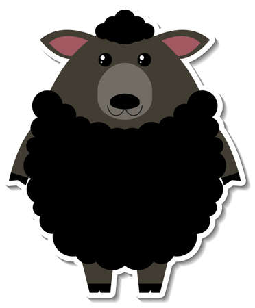 Chubby black sheep farm animal cartoon sticker illustrationのイラスト素材