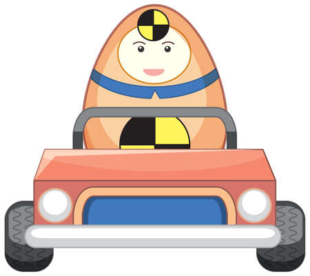 A fancy egg driving a car on white background illustrationのイラスト素材