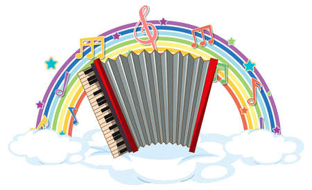 Accordion with melody symbols on rainbow illustrationのイラスト素材