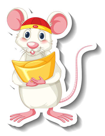 White rat in chinese costume cartoon character illustrationのイラスト素材