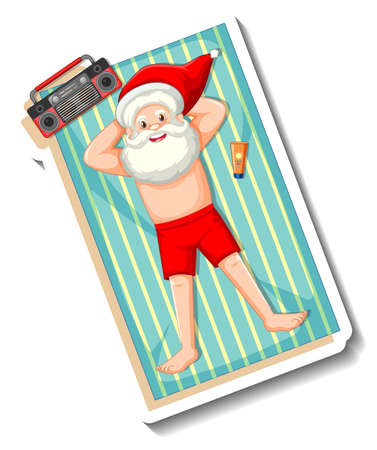 Santa Claus in summer costume cartoon character illustrationのイラスト素材