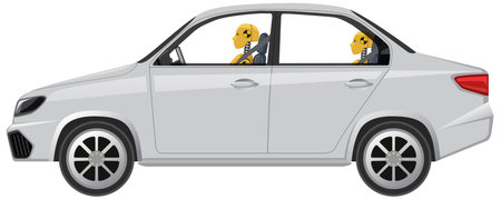 White sedan car isolated on white background illustrationのイラスト素材