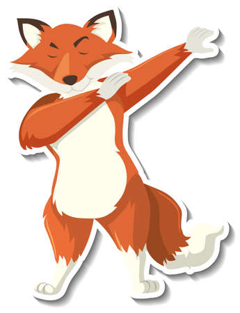 A fox dancing animal cartoon sticker illustrationのイラスト素材