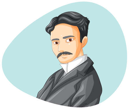 Nikola Tesla cartoon character on white background illustrationのイラスト素材