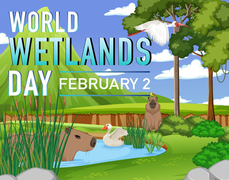 World Wetlands Day poster design illustrationのイラスト素材