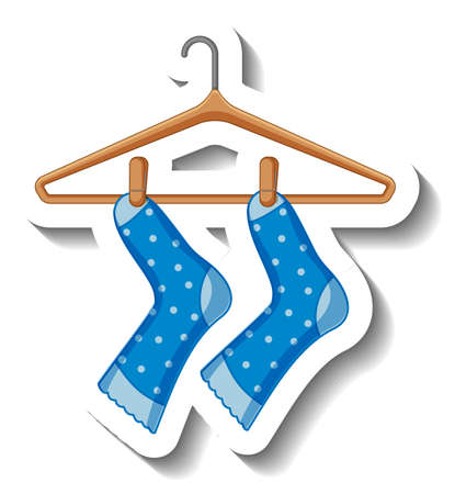 Cute blue socks hanging on coathanger illustrationのイラスト素材