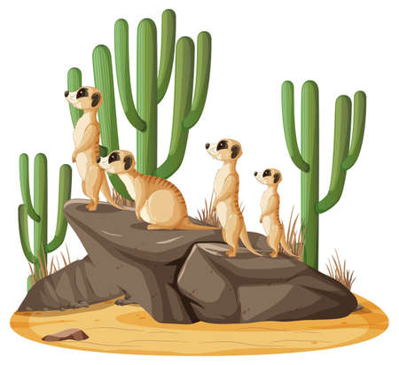 Isolated nature scene with meerkat family  illustrationのイラスト素材