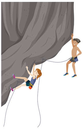 People doing outdoor rock climbing on white background illustrationのイラスト素材
