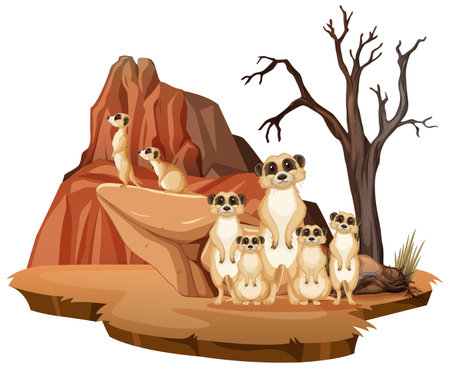 Isolated nature scene with meerkat family  illustrationのイラスト素材