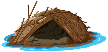 Beaver dam isolated on white background illustrationのイラスト素材