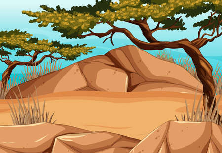 Savanna forest landscape with trees illustrationのイラスト素材