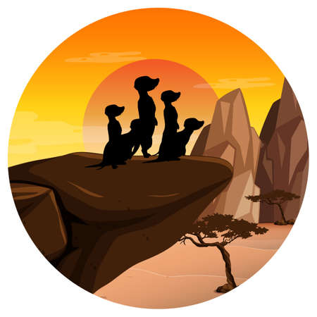 Meerkat silhouette in savanna forest illustrationのイラスト素材