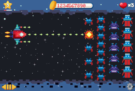 Aarcade pixel space game interface illustrationのイラスト素材