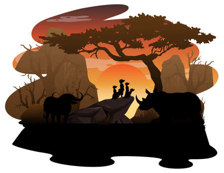 Isolated silhouette savanna forest illustrationのイラスト素材