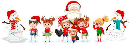 Santa Claus and children celebrating on white background illustrationのイラスト素材