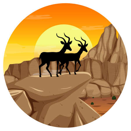 Impala animal silhouette in savanna forest illustrationのイラスト素材