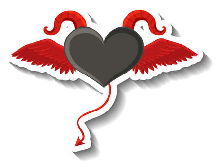 Black heart with evil wings in cartoon style illustrationのイラスト素材