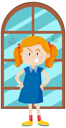 Angry girl standing by the window illustrationのイラスト素材