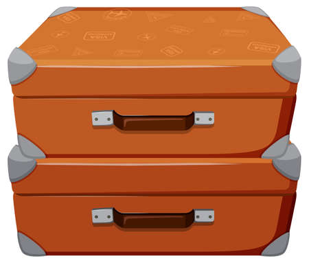 Vintage leather suitcases on white background illustrationのイラスト素材