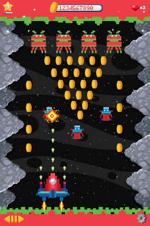 Retro pixel space game interface illustrationのイラスト素材