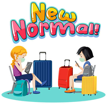 New Normal typography design with passengers waiting for boarding illustrationのイラスト素材