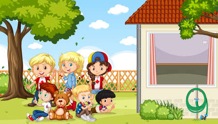 Scene with children in the park illustrationのイラスト素材