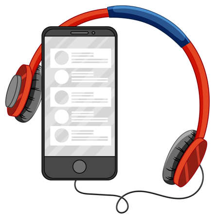 Smartphone with headphone on white background illustrationのイラスト素材