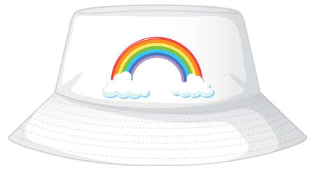 A white bucket hat with rainbow pattern illustrationのイラスト素材