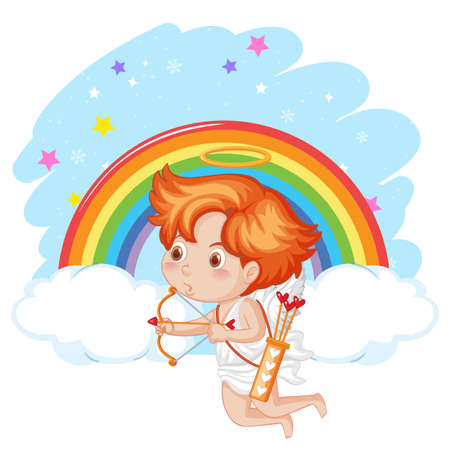 Angel boy holding bow and arrow cartoon character illustration