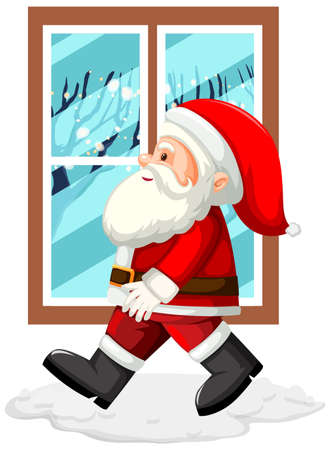 Santa walking by the window illustrationのイラスト素材