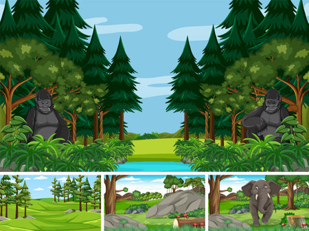Set of nature background illustrationのイラスト素材