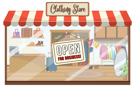Clothing store with open for business banner illustrationのイラスト素材