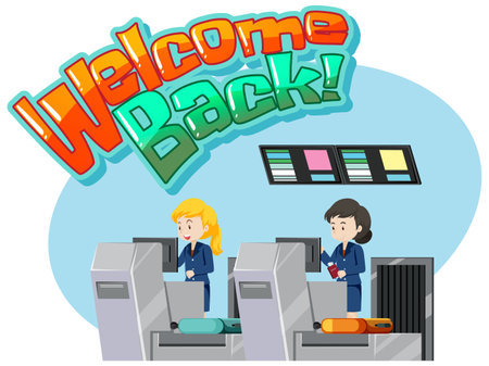 Welcome Back logo banner with ground service staffs illustrationのイラスト素材