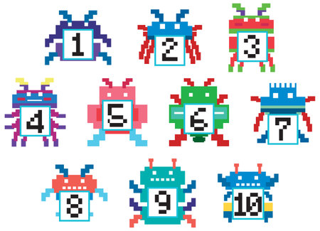Set of pixel game numbers isolated illustrationのイラスト素材